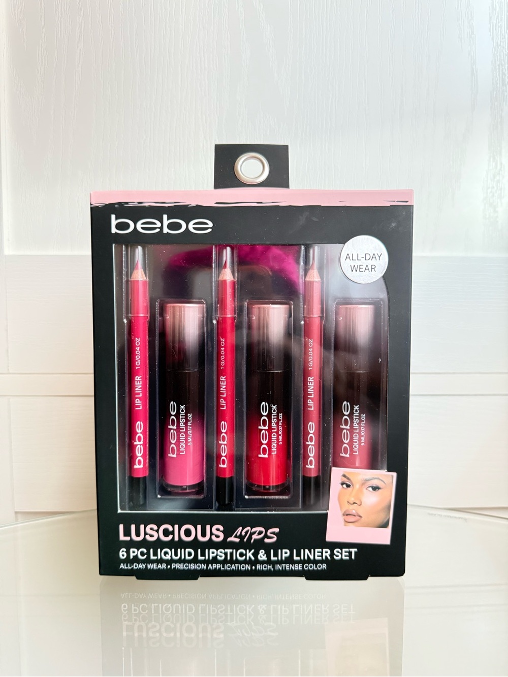 bebe Luscious Lips 6-Piece Liquid Lipstick & Lip Liner Set - Bright Pink & Red
